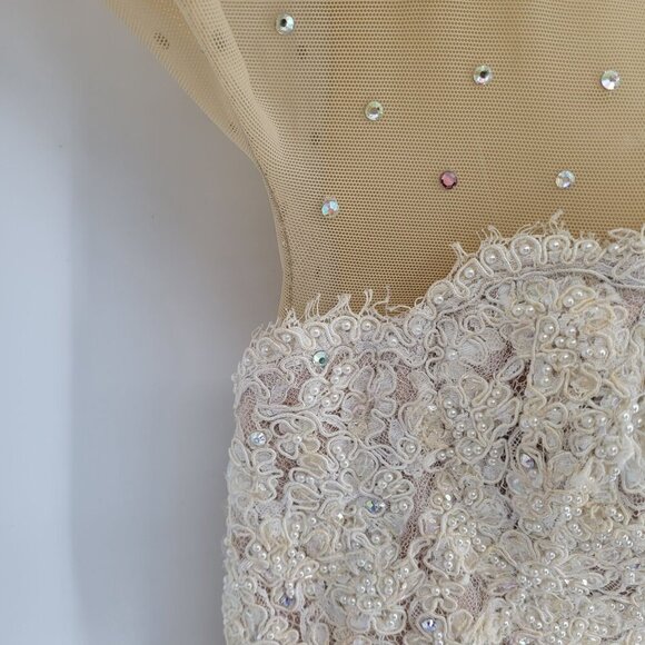 Sequin pearl beaded rhinestone accented boning ice skater bridal semi sheer lace - Picture 4 of 13